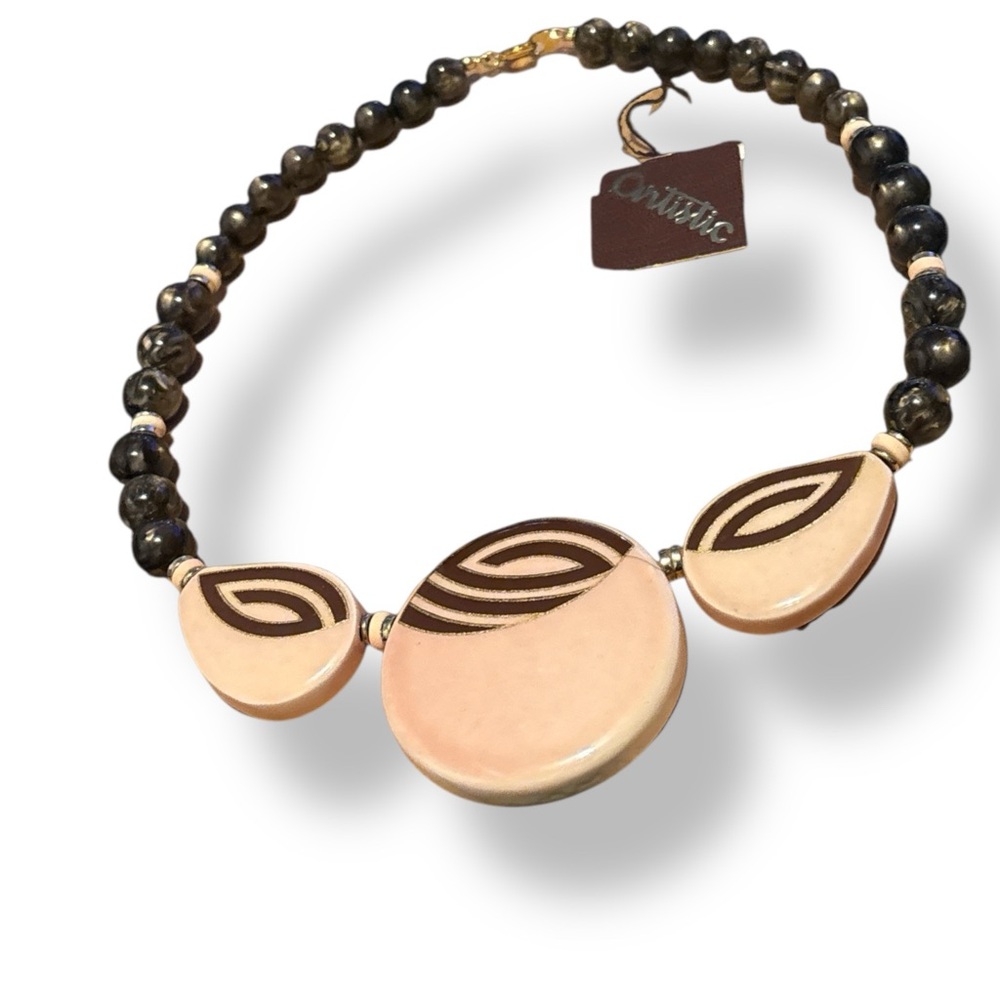 Vintage Artistic Elegant Ceramic& Glass Bead Necklace